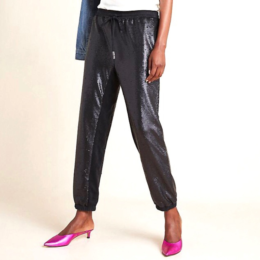 Anthropologie Black Sequin Joggers